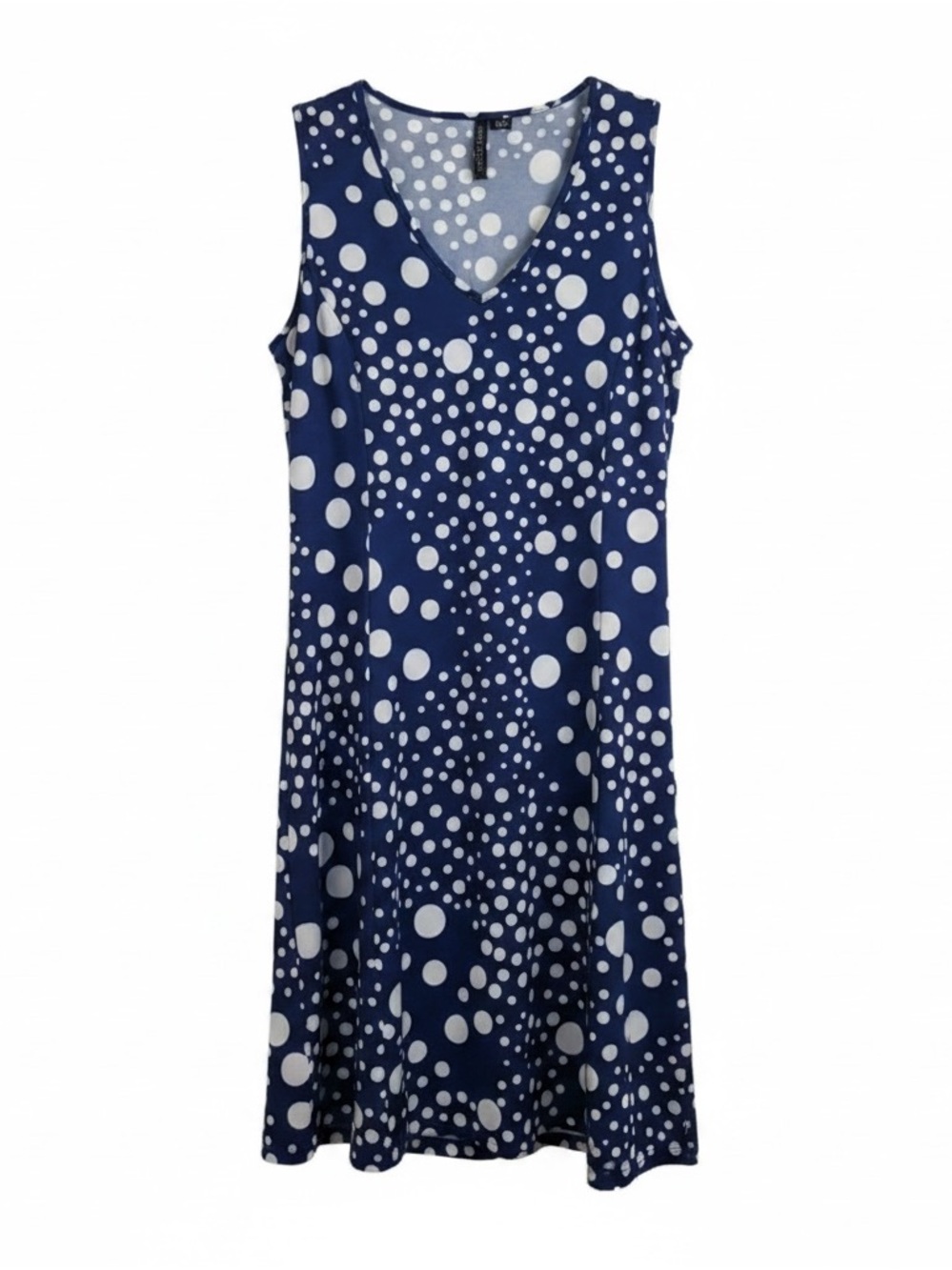 Sleeveless Navy Polka Dot Midi Dress - Elegant V-Neck